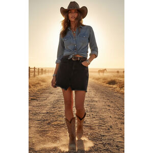 Madewell Women's Size 26 Skirt Rigid Denim A-Line in Black Raw Hem 100% Cotton